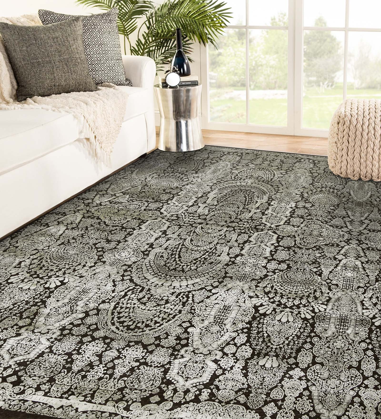 Euphoria Transitional Pattern Hand Knotted Rectangle Anti-Skid Designer Carpet, Prayer Rug For Office Cabins, Small Living Spaces - 2'X3'
