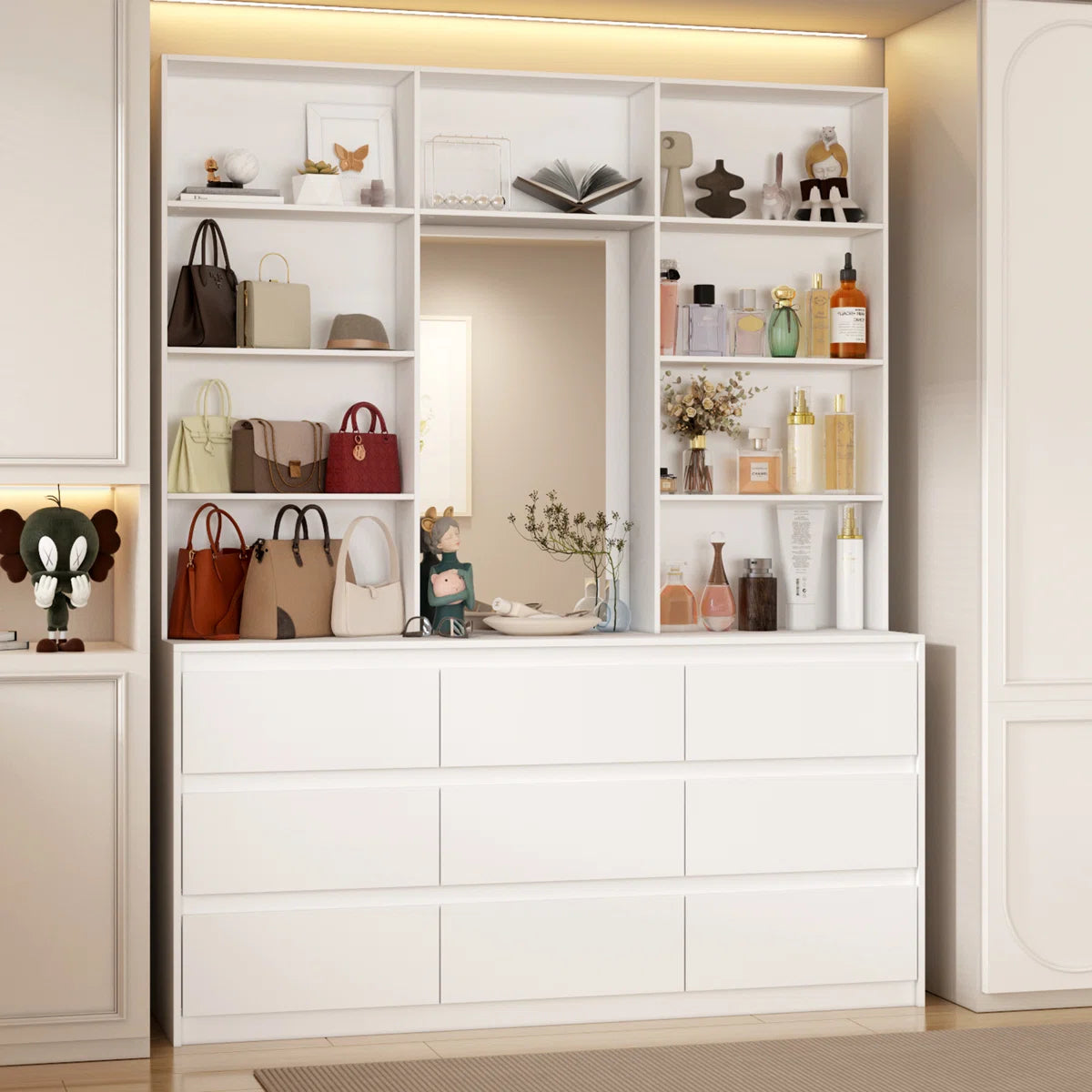 9-Drawer 7-Shelf Wardrobe With A Large Mirror