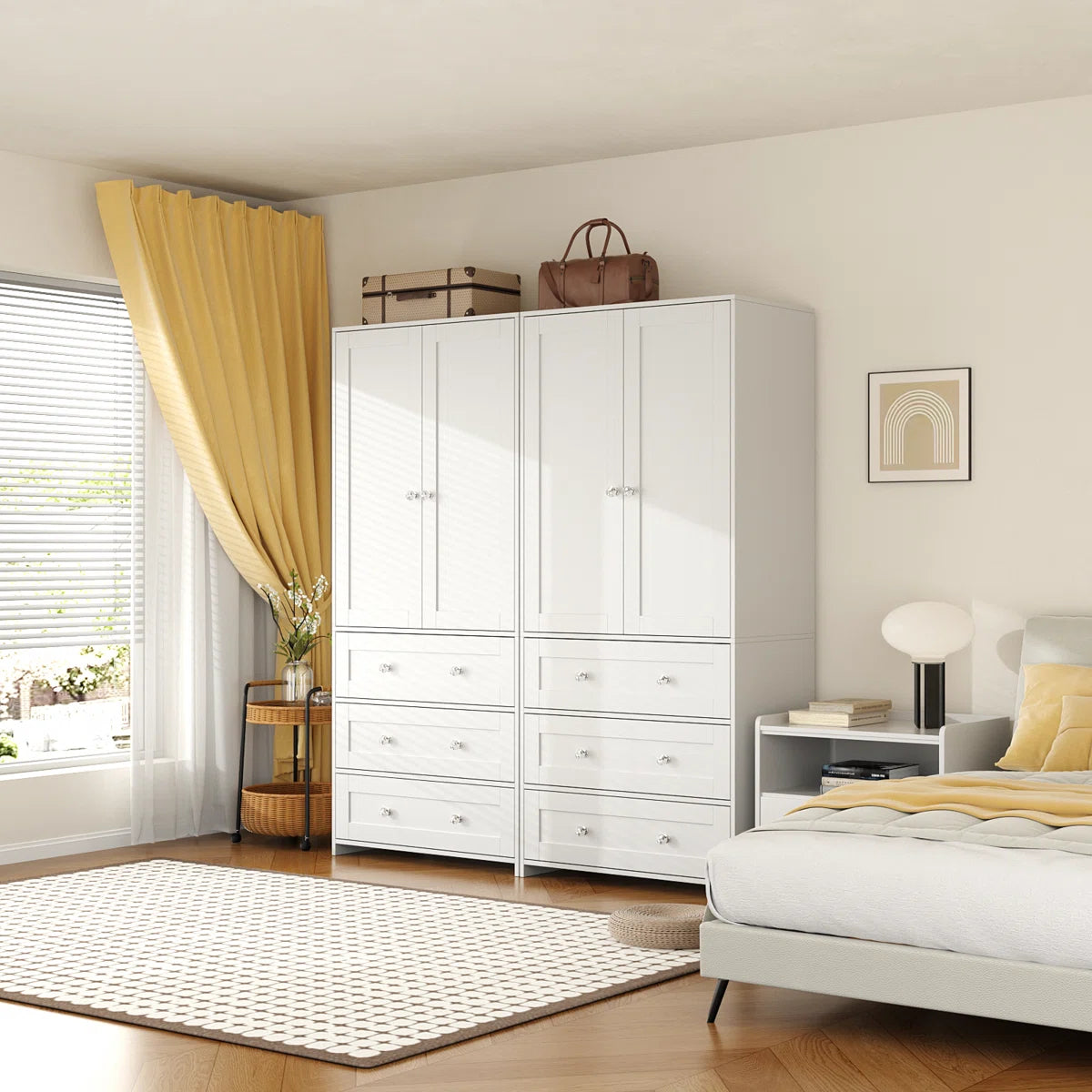 4-Door Sandrea With Mirror, Wardrobe Closet With 6 Drawers