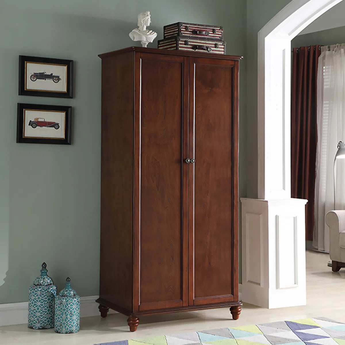Rubber Wood Wardrobe – American-Style Wooden Closet for Bedroom-OUCH CART | Wardrobe