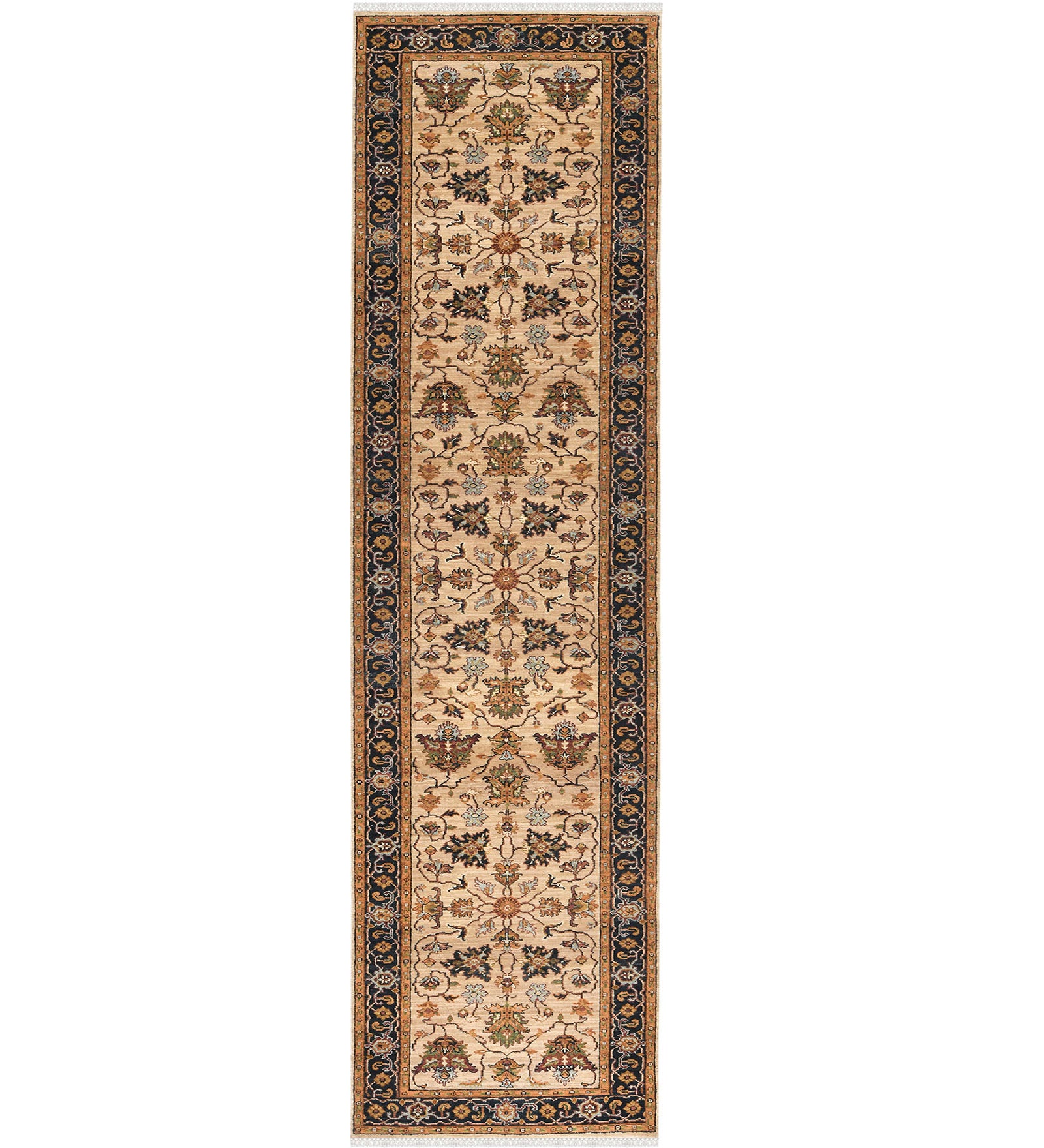 Heritage Classic Pattern Hand Knotted Rectangle Anti-Skid Designer Carpet, Prayer Rug For Office Cabins, Small Living Spaces - 2.6"X12'
