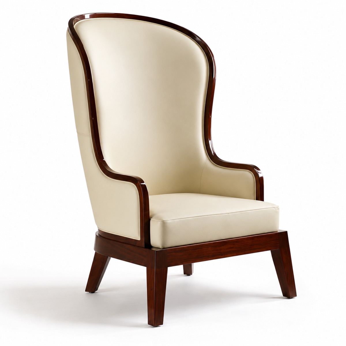 Luxury Cream Wingback Chair | High Back Upholstered Accent Chair with Wooden Frame & Legs | Elegant Living Room Chair OUCH CART