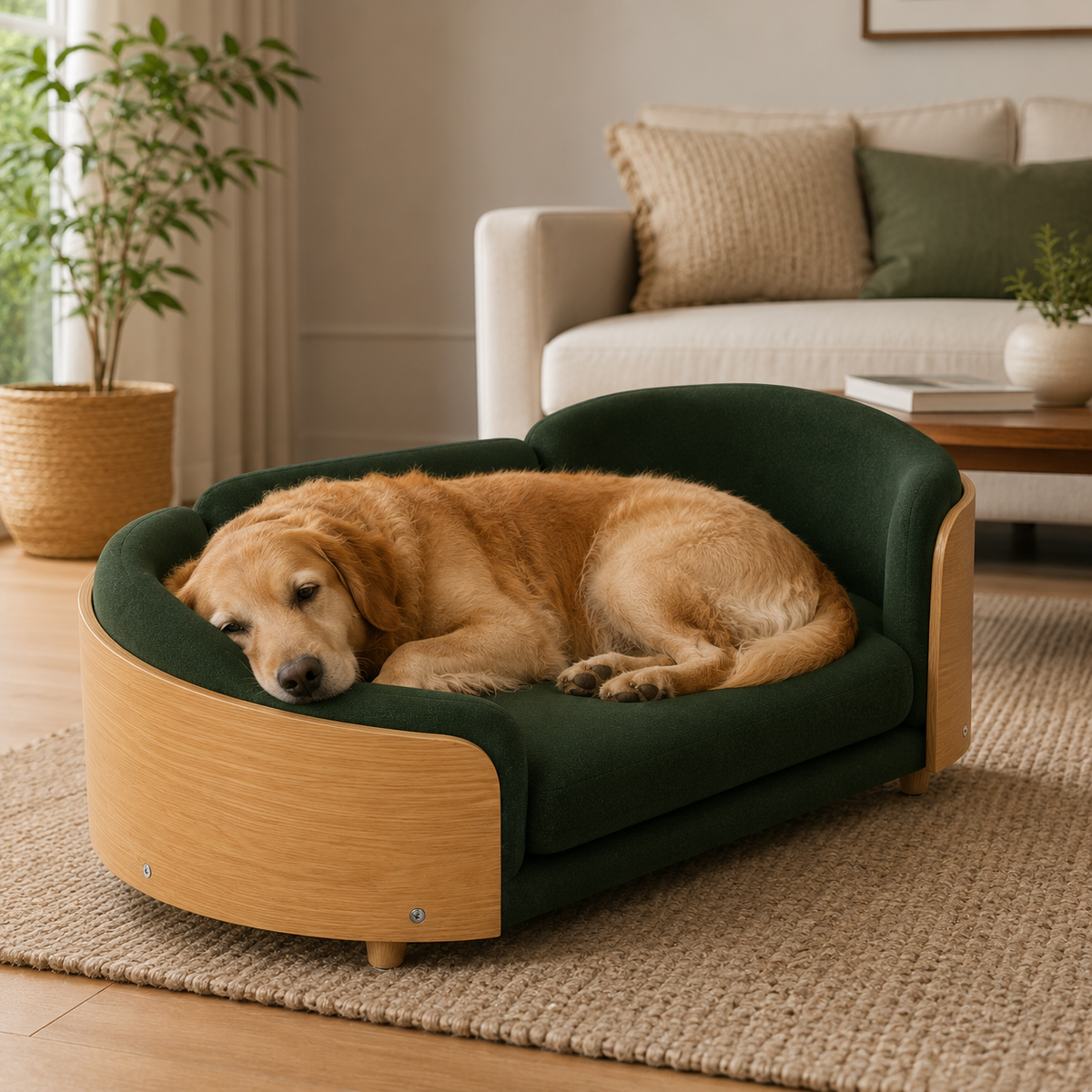 Modern Luxury Wooden Dog Sofa Bed with Soft Cushion | Premium Pet Couch for Medium & Large Dogs OUCH CART