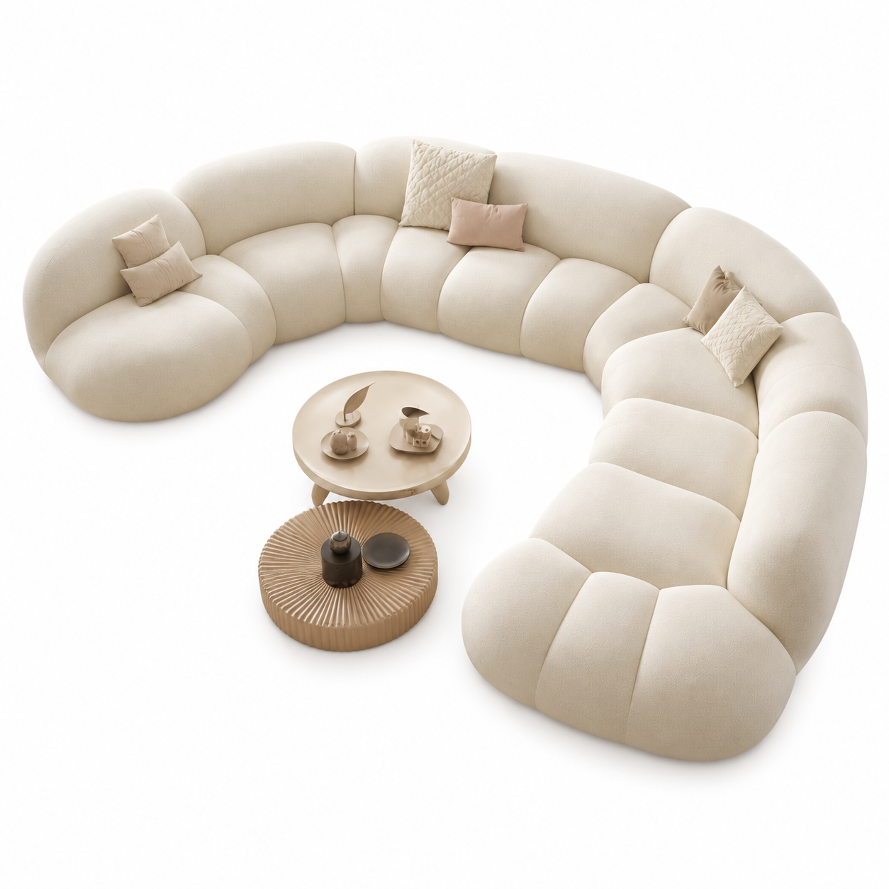 Ouch Cart Modern Curved Bouclé Sectional Sofa – Luxury Cloud Couch for Living Room | Plush Upholstered Contemporary Designer Sofa