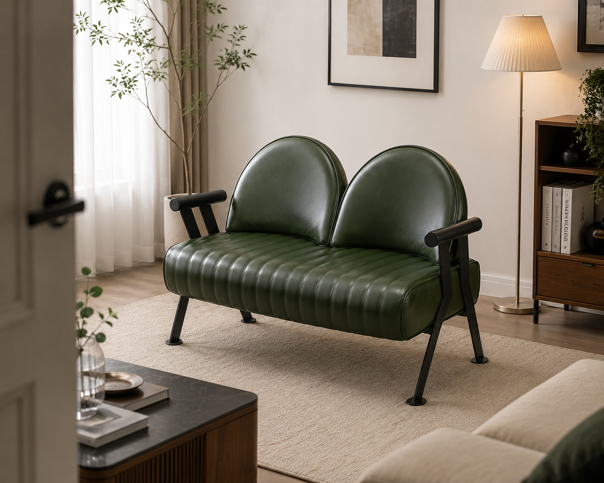 Modern Green Leather Loveseat Sofa | Premium Upholstered 2-Seater Accent Sofa with Metal Frame OUCH CART