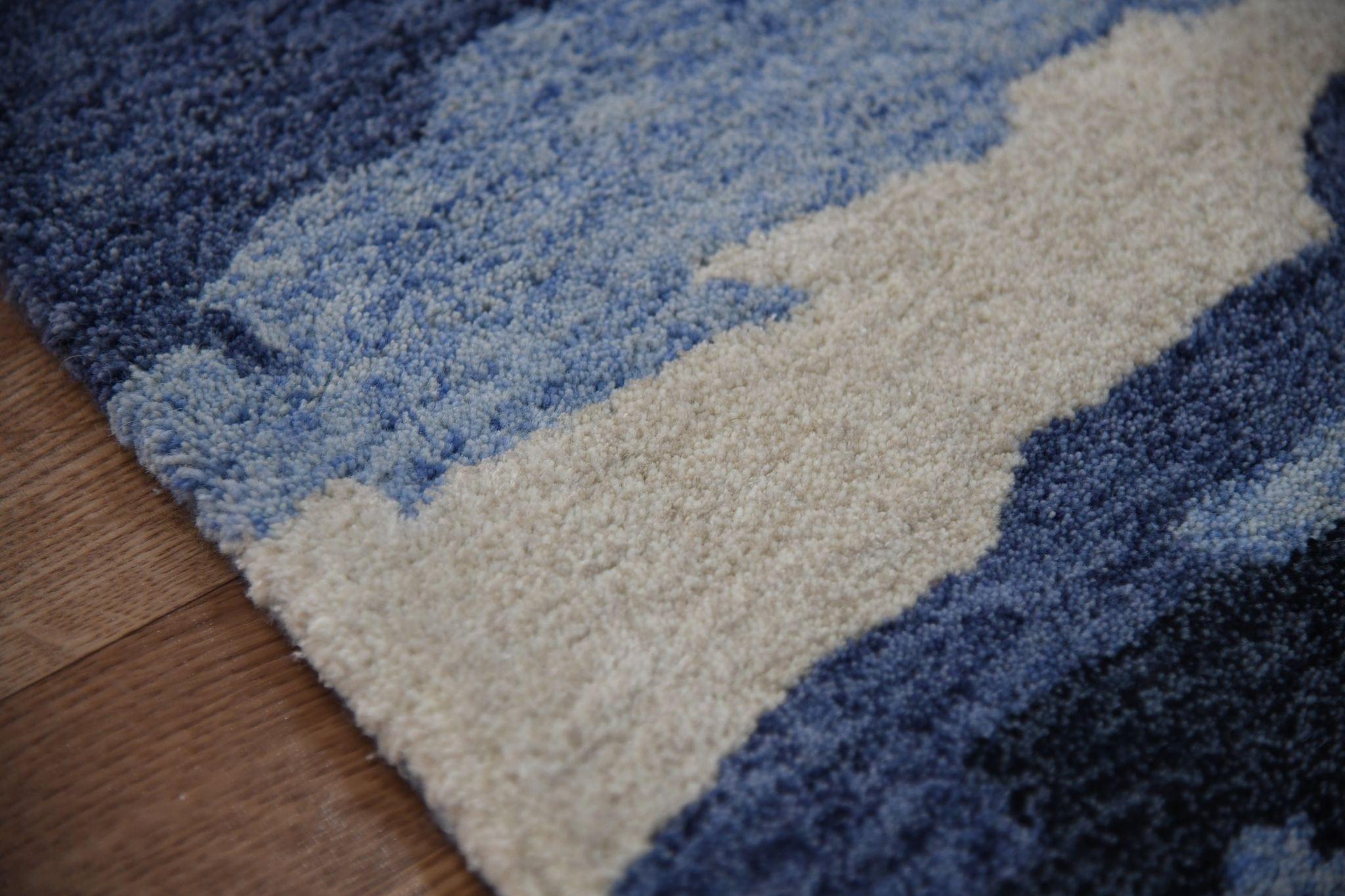 Navy Wool & Viscose Abstract 4x6 Feet Hand-Tufted Carpet - Rug - Ouch Cart