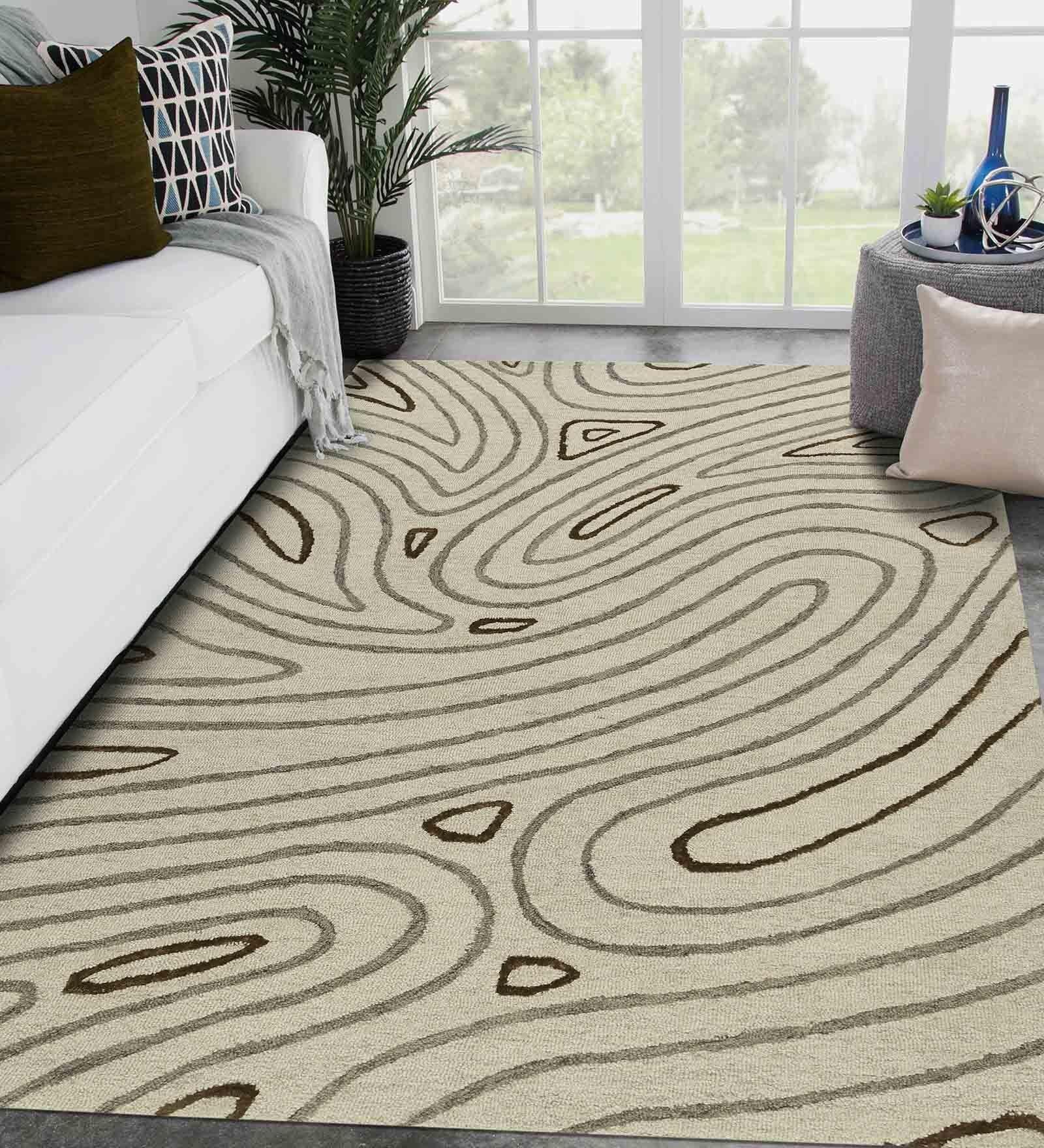 IVORY Wool & Viscose Canyan 5x8 Feet Hand-Tufted Carpet - Rug - Ouch Cart