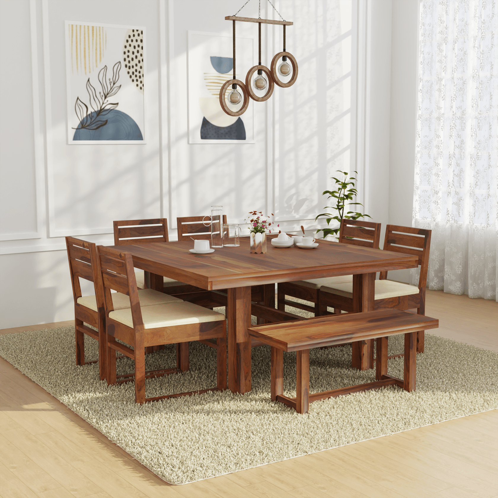 Crenn Sheesham wood Dining Set In Reddish walnut color - Ouch Cart