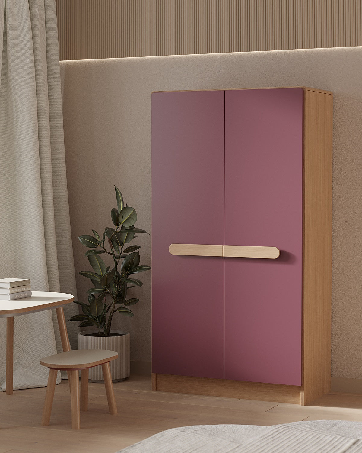 Modern 2 Door Wooden Wardrobe with Adjustable Shelves & Hanging Rail | Multi-Storage Bedroom Almirah