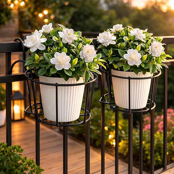 Product image Worthy Shoppee Round Metal Hanging Flower Pot Stand for Railing | Balcony & Outdoor Planter Pot Holder | Indoor Garden Gamla Stand | Plant Stand for Balcony (