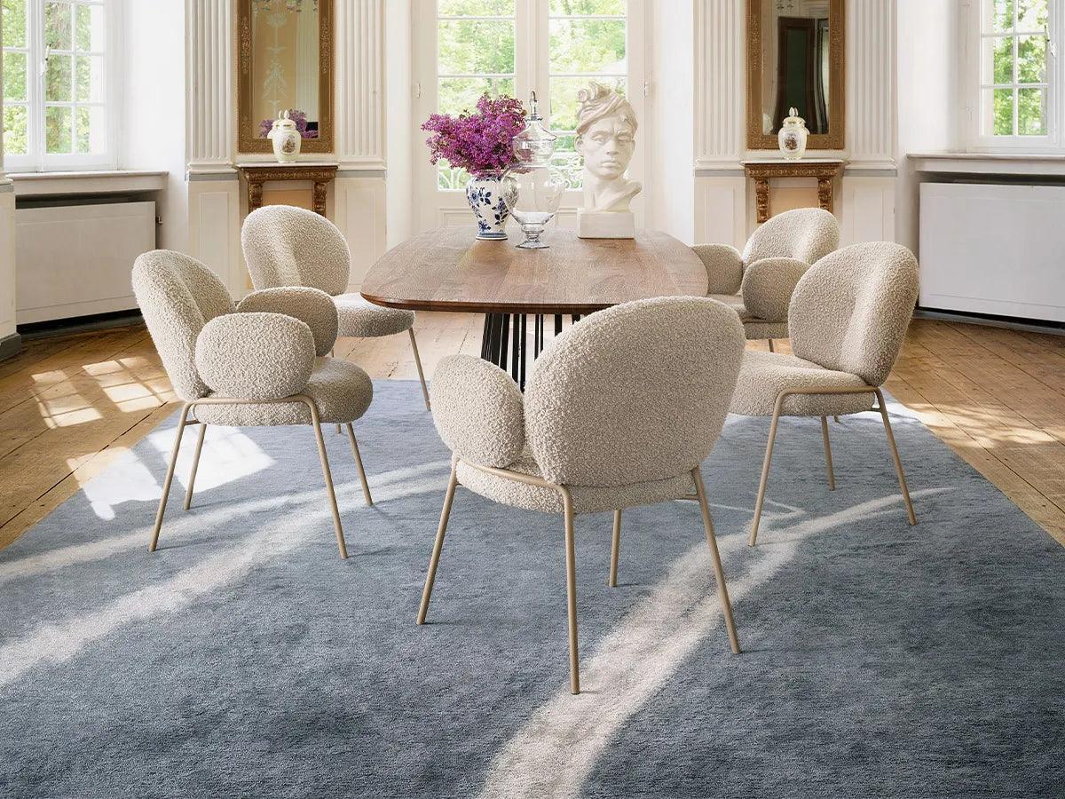 Luxurious Designer Wooden Dining Table Set with 5 Plush Fabric Chairs - Ouch Cart