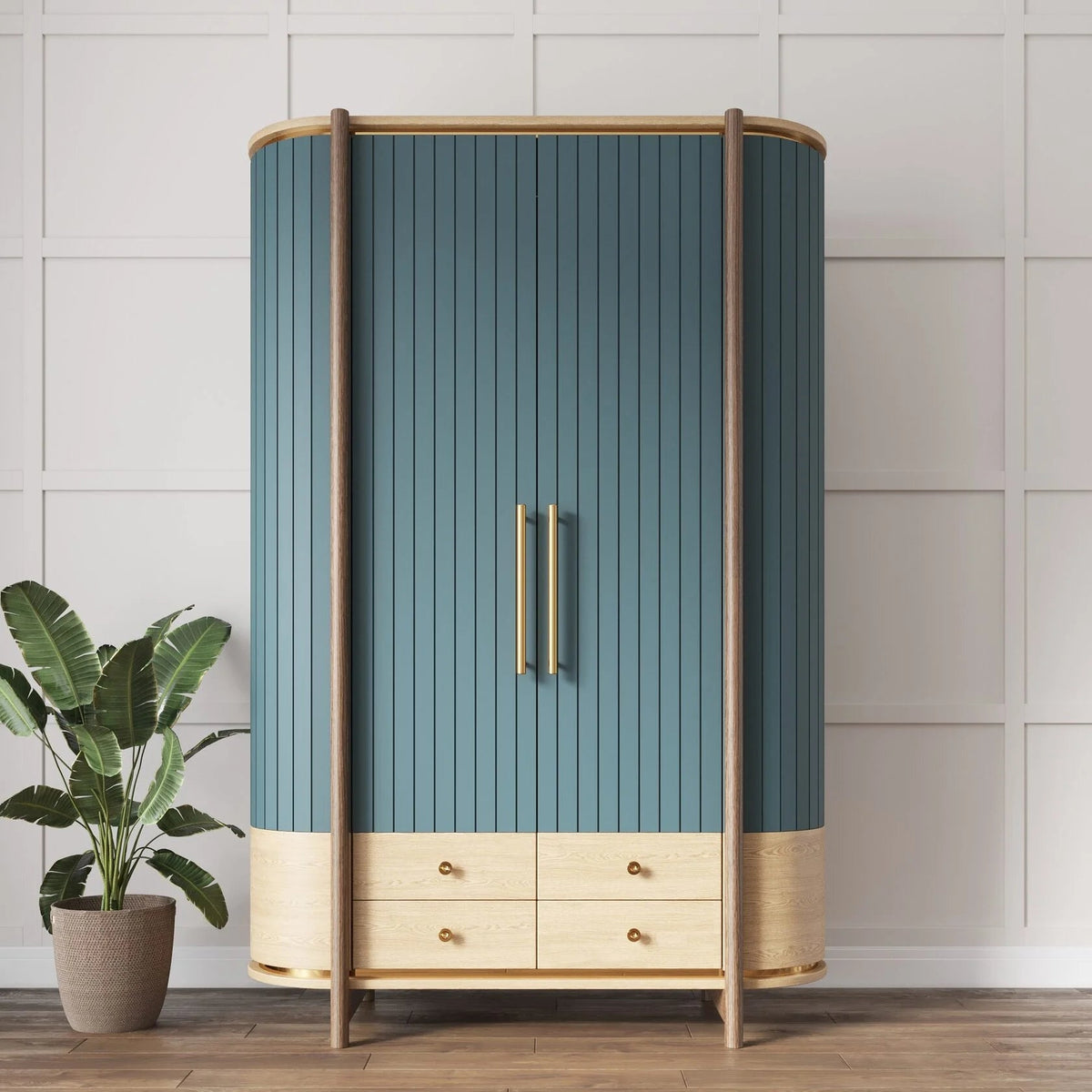 Modern 2 Door Wooden Wardrobe with 4 Drawers OUCH CART
