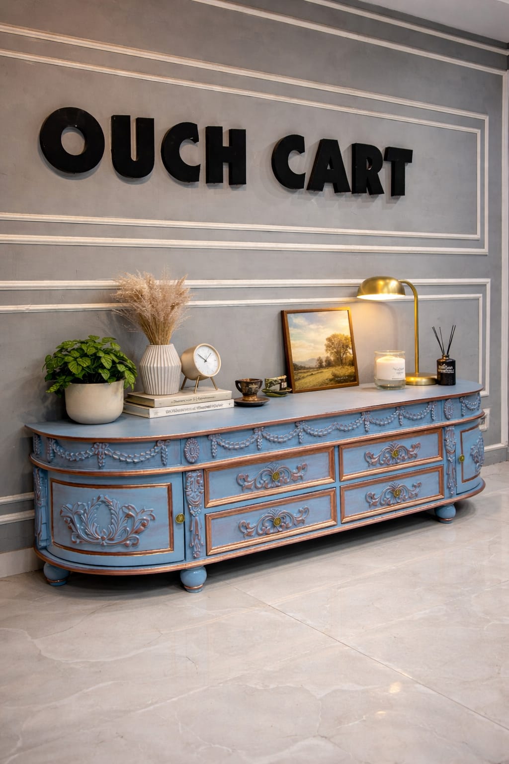 American Style Solid Wood Carved TV Cabinet OUCH CART
