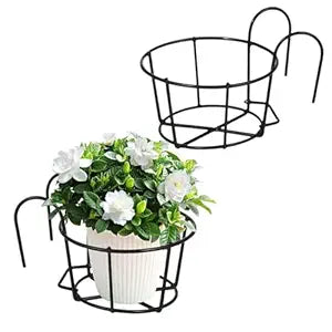 Product image Worthy Shoppee Round Metal Hanging Flower Pot Stand for Railing | Balcony & Outdoor Planter Pot Holder | Indoor Garden Gamla Stand | Plant Stand for Balcony (