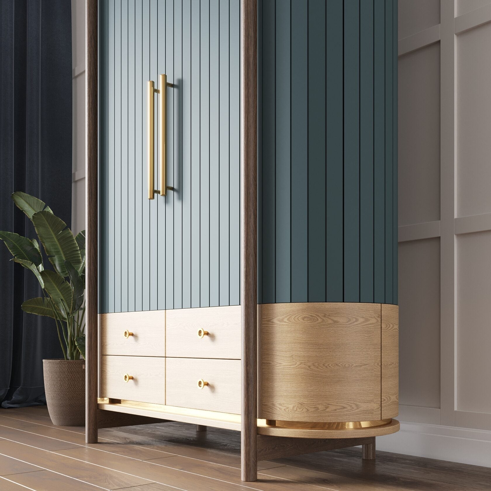 Modern 2 Door Wooden Wardrobe with 4 Drawers OUCH CART