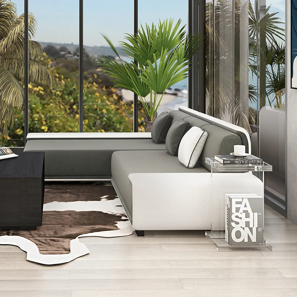 Modern L-Shaped Sectional Sofa | Luxury Upholstered Corner Couch with Cushions | Contemporary Living Room Sofa Ouch Cart