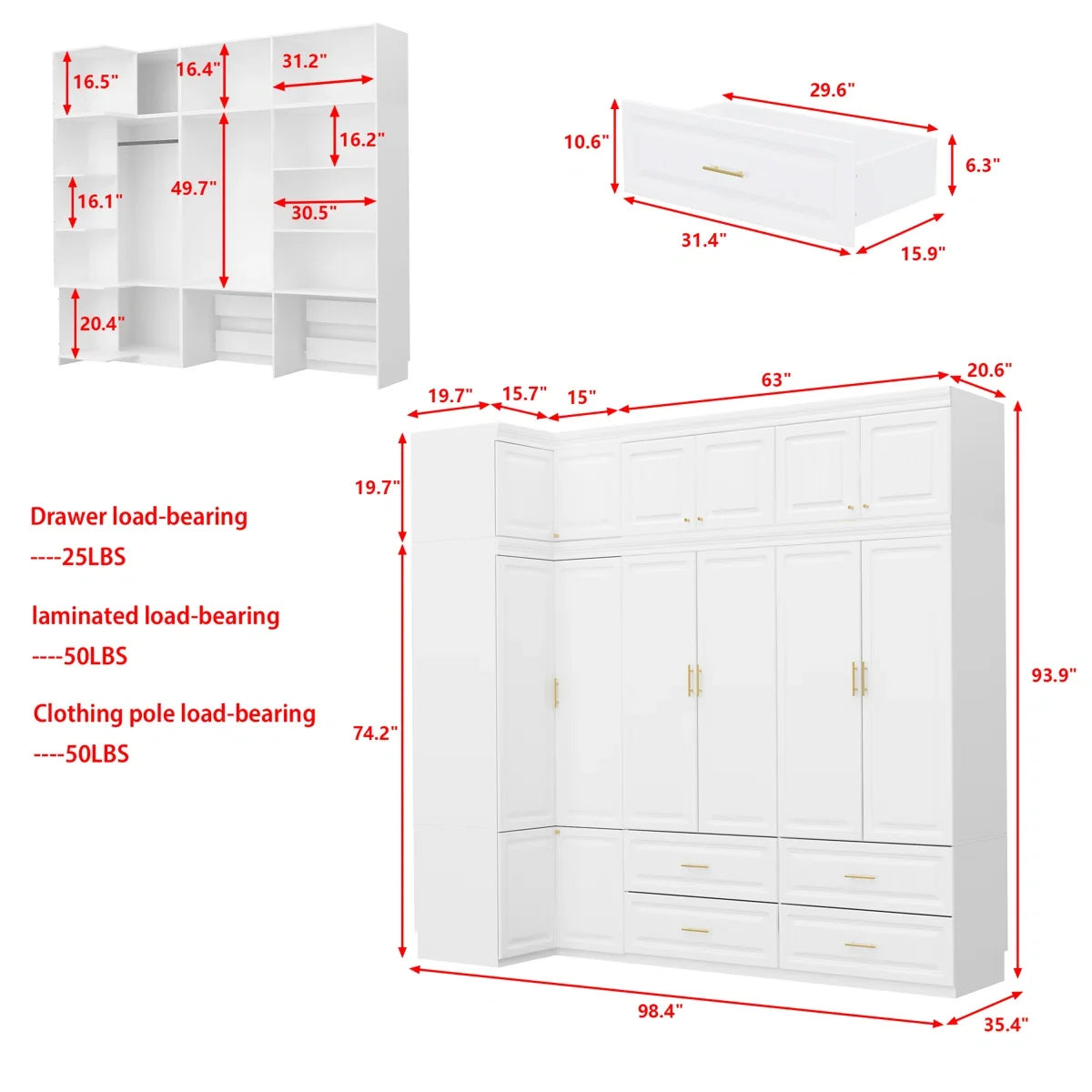 Contemporary Wardrobe Set with Top Storage Cabinet – Space-Saving Closet-OUCH CART | wardrobe