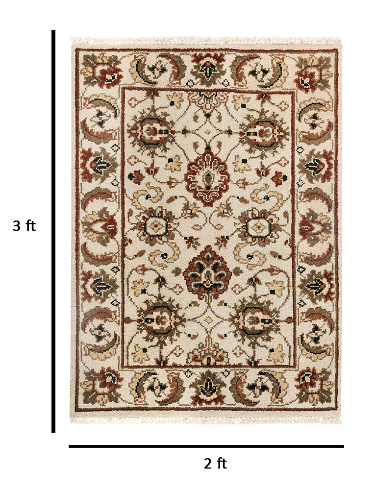Luxor Classic Pattern Hand Knotted Rectangle Anti-Skid Designer Carpet, Prayer Rug For Office Cabins, Small Living Spaces - 2'X3'