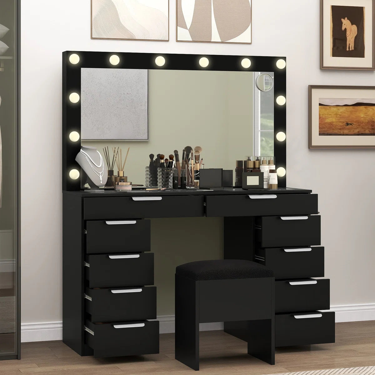 LED Makeup Vanity Desk with 3 Brightness Levels for Bedroom or Dressing Room