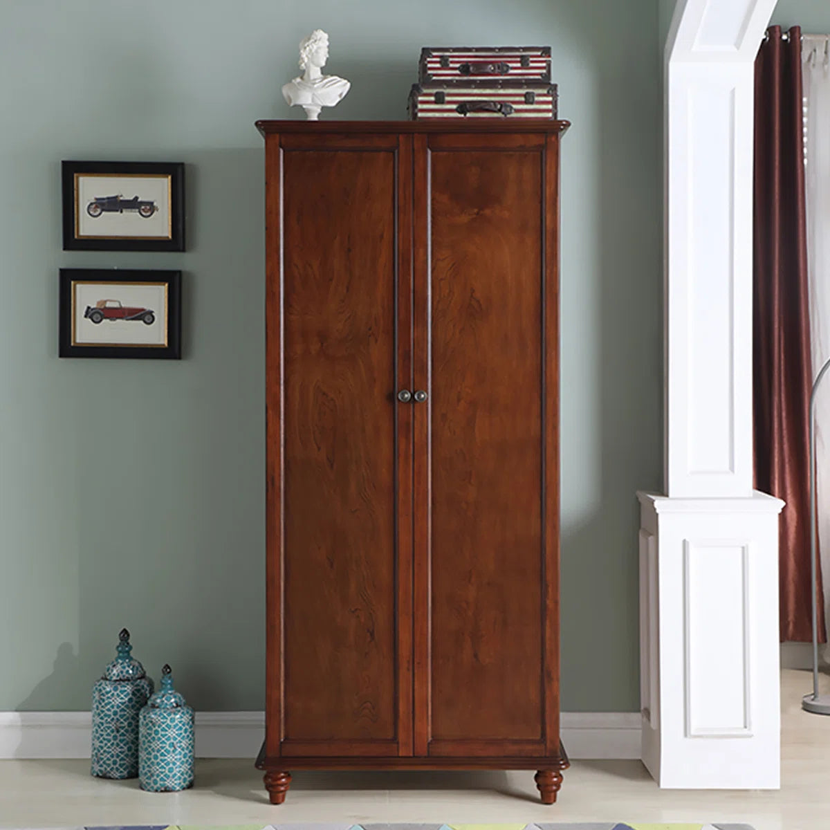 Rubber Wood Wardrobe – American-Style Wooden Closet for Bedroom OUCH CART