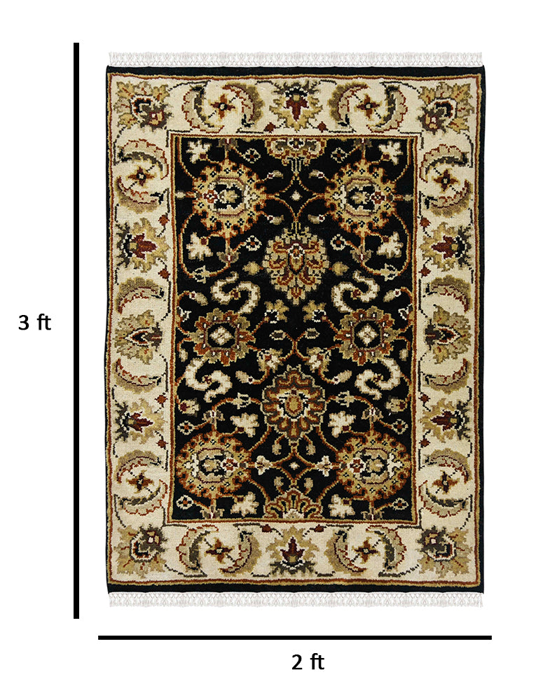 Luxor Classic Pattern Hand Knotted  Rectangle Anti-Skid Designer Carpet, Prayer Rug For Office Cabins, Small Living Spaces - 2'X3'