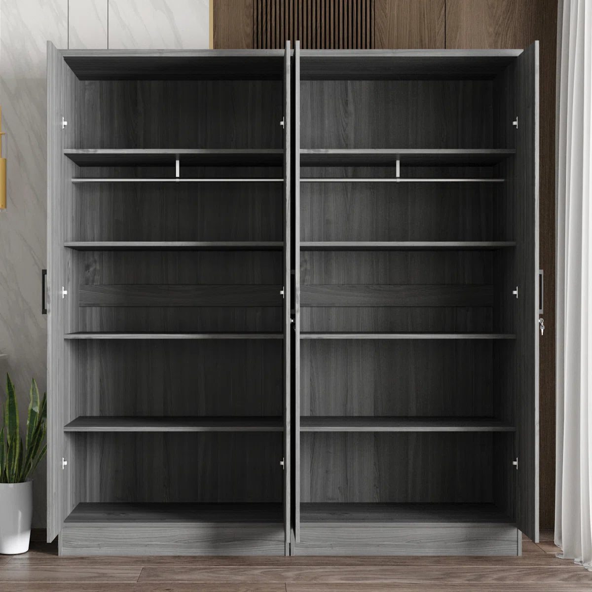 4-Slim Door Bedroom Wardrobe Double Design Modern Storage Solution
