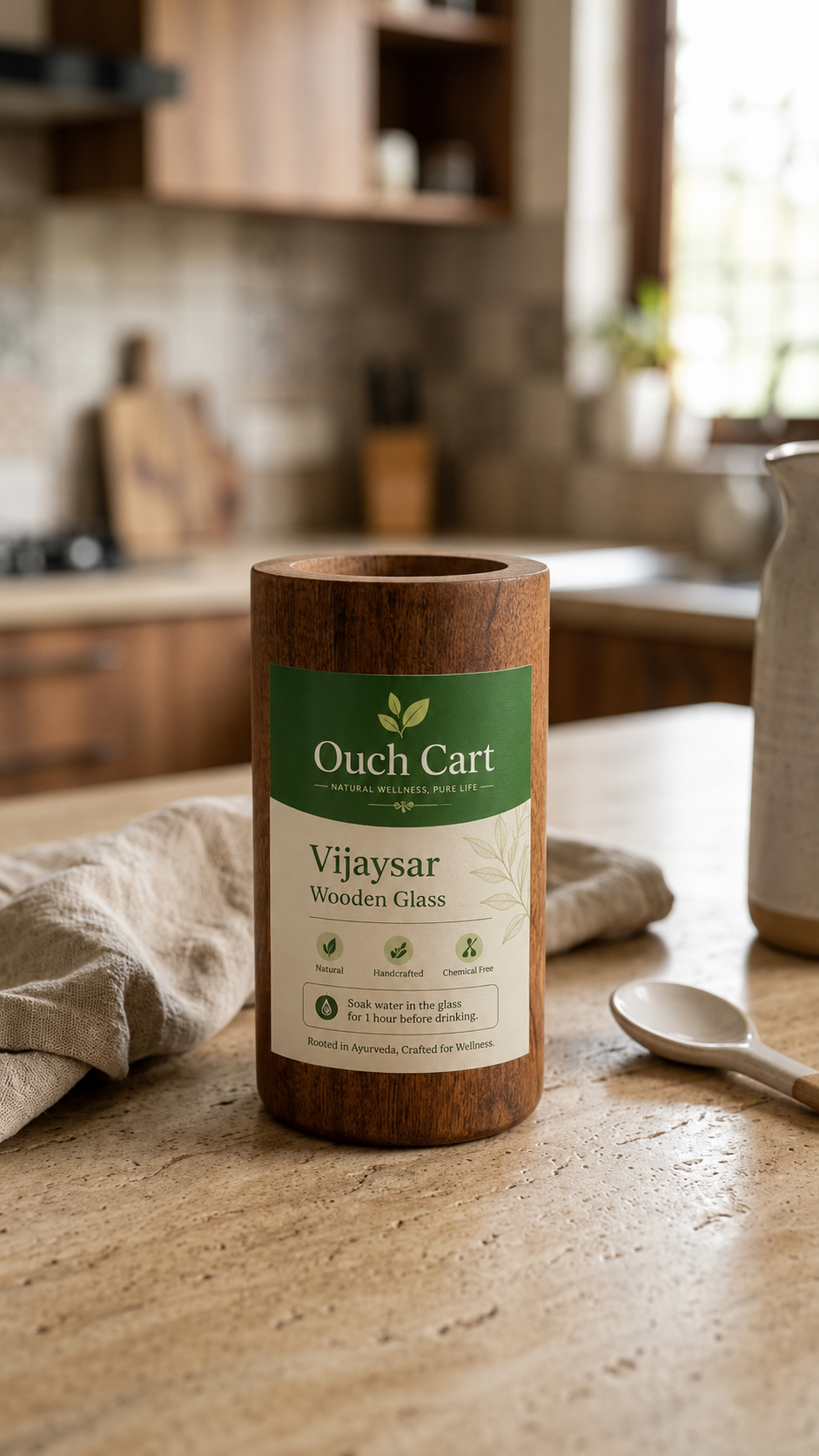 Ouchcart Vijaysar Wooden Glass for Diabetes & Blood Sugar | Lab Tested Heartwood Tumbler | Madhumeh Ayurvedic Cup | Indian Kino Tree (Pterocarpus Marsupium) | 250ml Capacity | Handcrafted