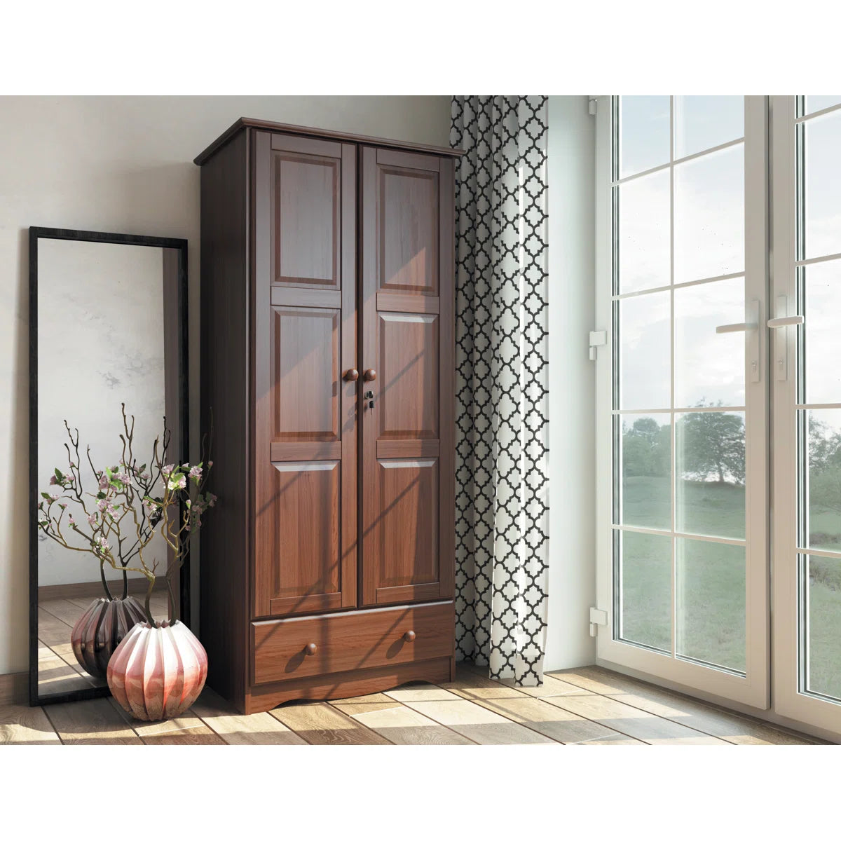 Primm Flexible 100% Solid Wood 2-door Wardrobe Armoire with Lock