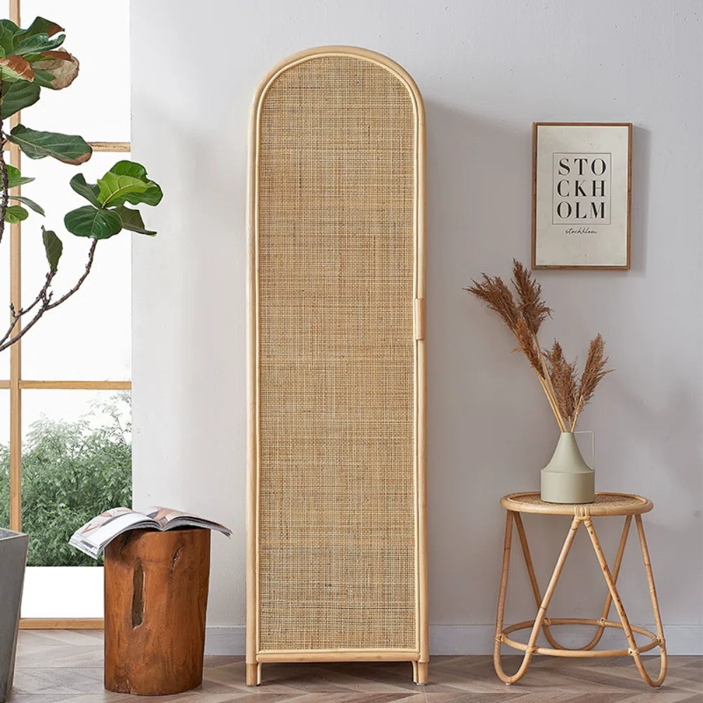 Rattan Wardrobe – Solid Wood Bedroom Storage Cabinet