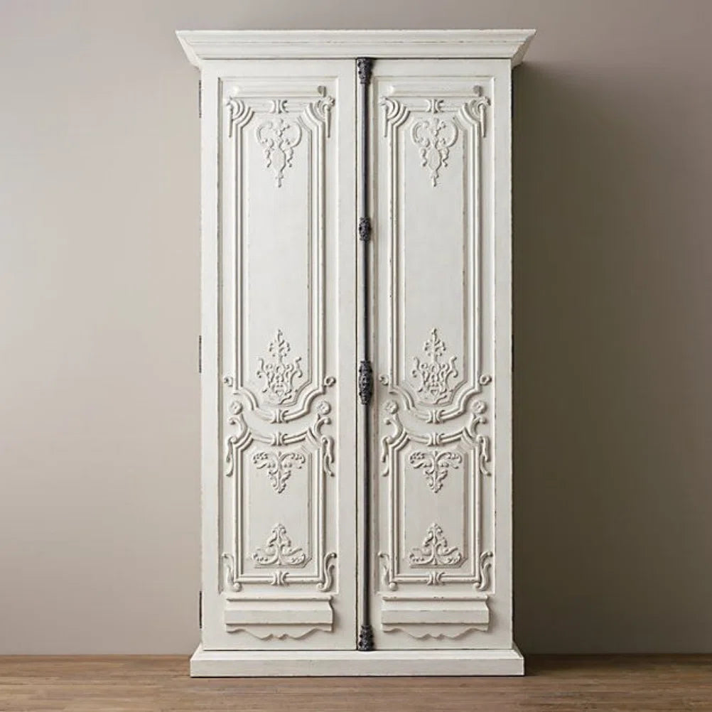Vintage White Oak Wardrobe Large Storage Solid Wood Armoire OUCH CART