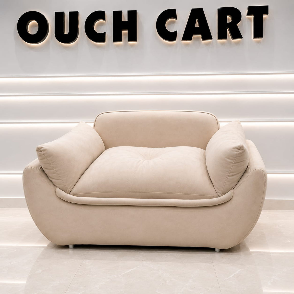 Ouch Cart Modern Luxury 2 Seater Sofa | Plush Cream Upholstered Sofa for Living Room OUCH CART