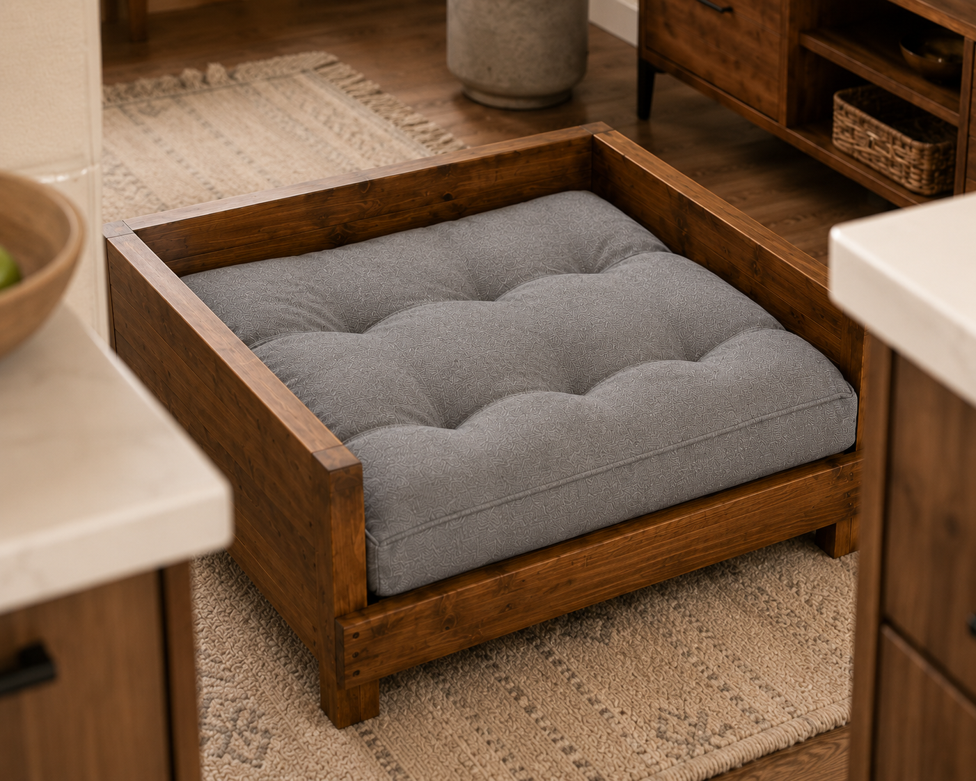 Solid Wood Dog Bed with Plush Cushion | Luxury Elevated Wooden Pet Sofa for Small & Medium Dogs OUCH CART