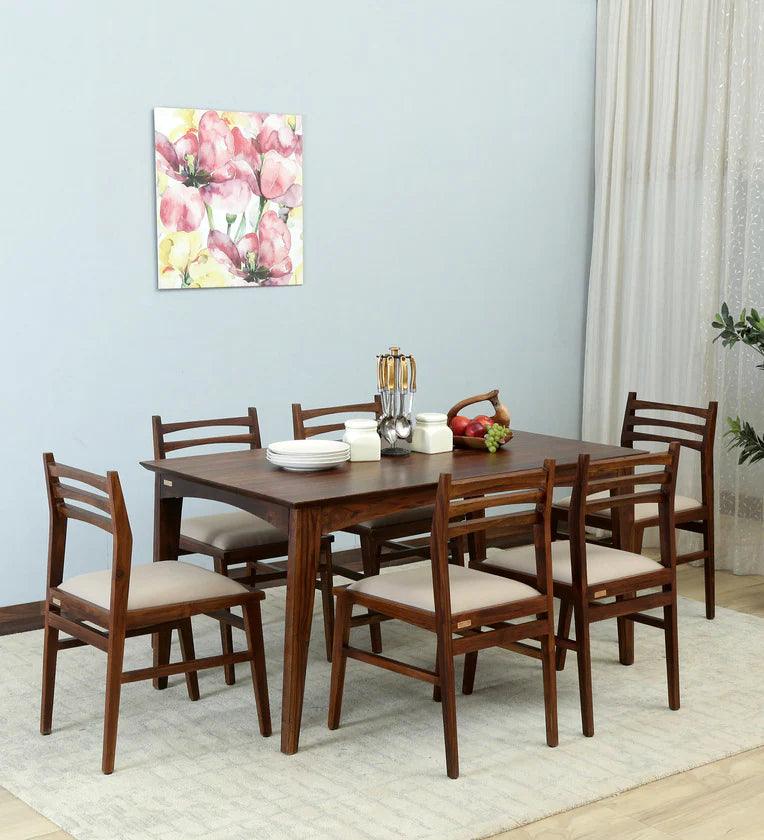 Imported Latin Teak Wood 6 Seater Dining Set In Provincial Teak Finish - Ouch Cart