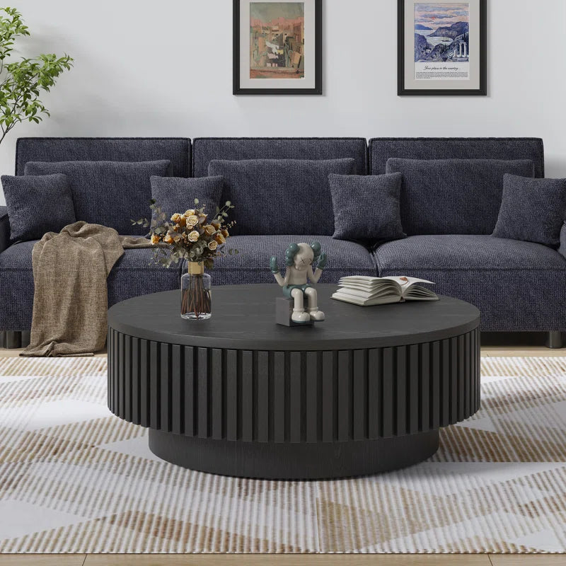 Modern Round Coffee Table,Wood Coffee Table with Storage for Living Room OUCH CART