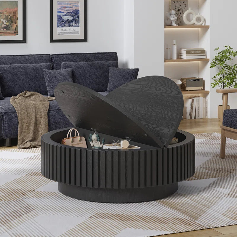 Modern Round Coffee Table,Wood Coffee Table with Storage for Living Room OUCH CART
