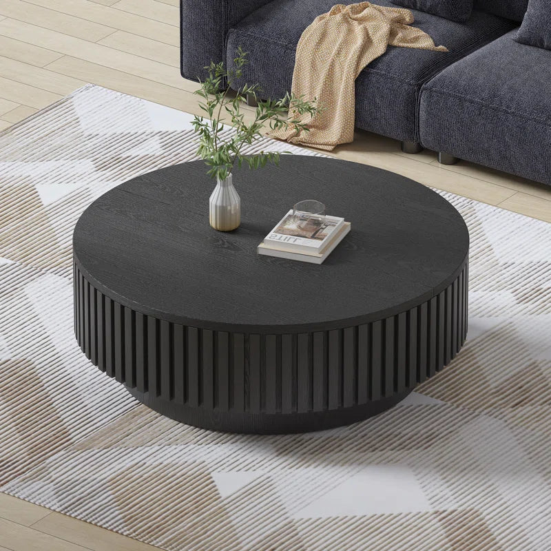 Modern Round Coffee Table,Wood Coffee Table with Storage for Living Room OUCH CART