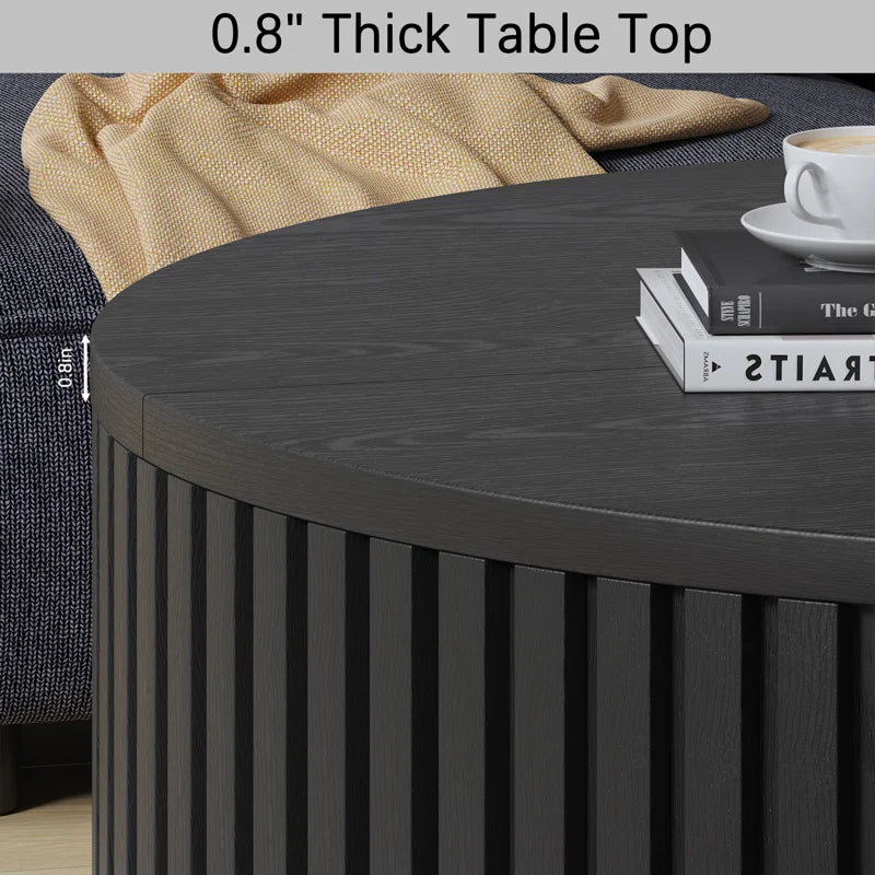 Modern Round Coffee Table,Wood Coffee Table with Storage for Living Room OUCH CART