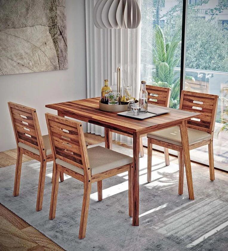 Sheesham Wood 4 Seater Dining Set In Natural Sheesham Finish - Ouch Cart