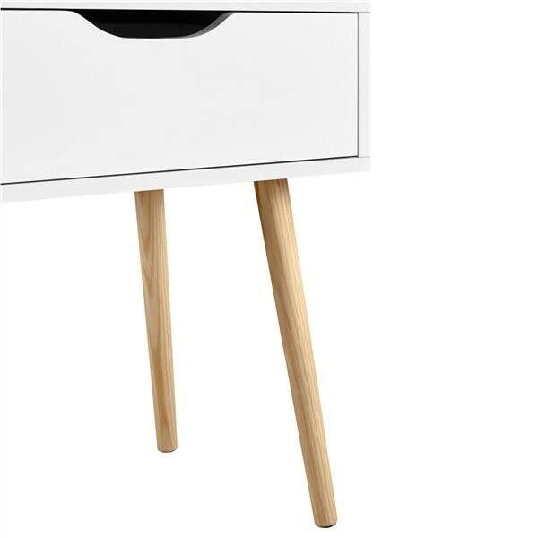 Nightstands End Side Table with Drawer and Solid Wood Legs, Bedside Table for Bedrooms, Mid-Century Modern Drawer Storage Cabinet for Living Room Furniture - Ouch Cart