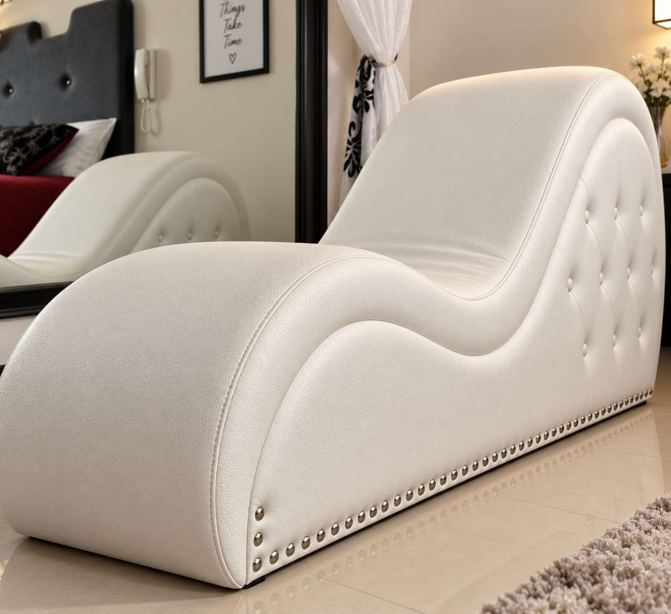 Luxury Dark Red Chaise Lounge | Modern Tufted Upholstered Bedroom Relaxation Sofa