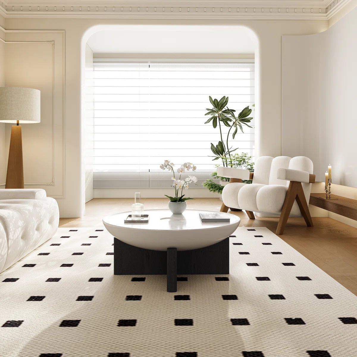 35.4" Round Coffee Table Morden Wood Coffee Table, White Top & Black Leg Coffee Table