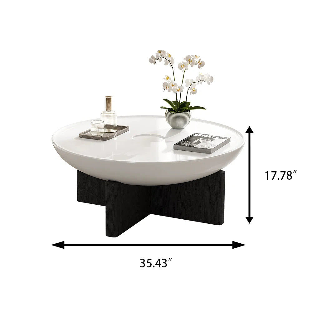 35.4" Round Coffee Table Morden Wood Coffee Table, White Top & Black Leg Coffee Table-OUCH CART | Centerr table