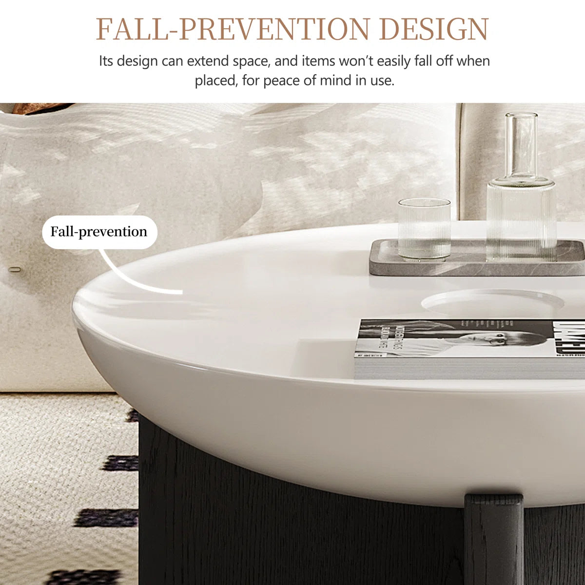 35.4" Round Coffee Table Morden Wood Coffee Table, White Top & Black Leg Coffee Table
