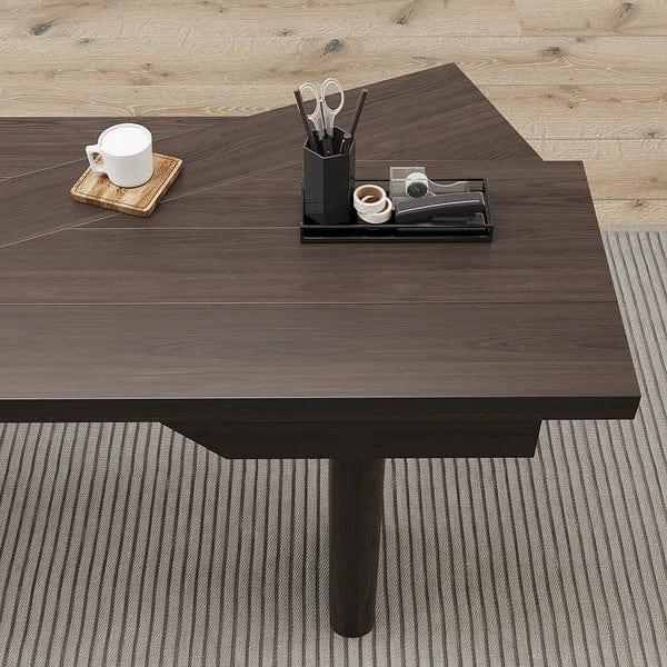 Takumi L-Shape Writing Desk with 1 Drawer Wood Corner Desk Irregular Top - Ouch Cart