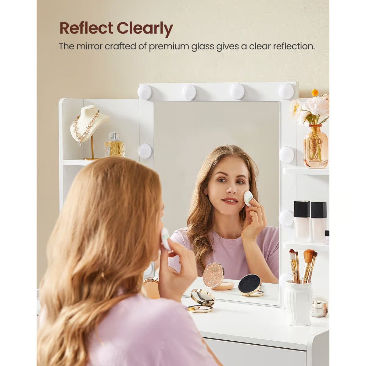 Modern Bedroom Vanity Desk 39.4'' Wide with LED Mirror and 6 Drawers