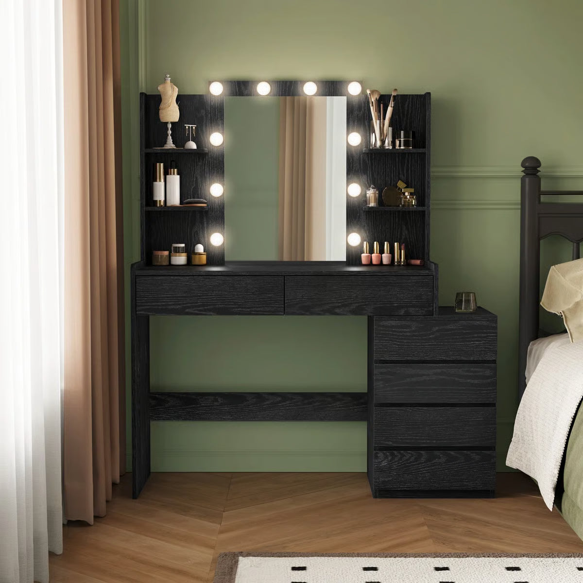 Modern Bedroom Vanity Desk 39.4'' Wide with LED Mirror and 6 Drawers