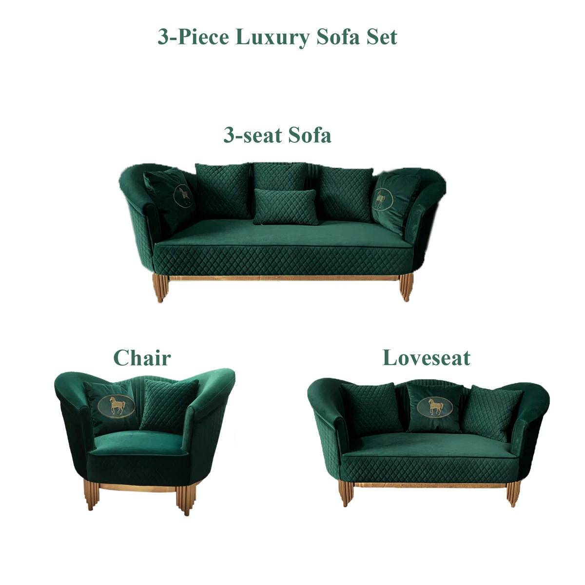 3 - Piece Velvet Living Room Set OUCHCART | LUXURY SOFA SET