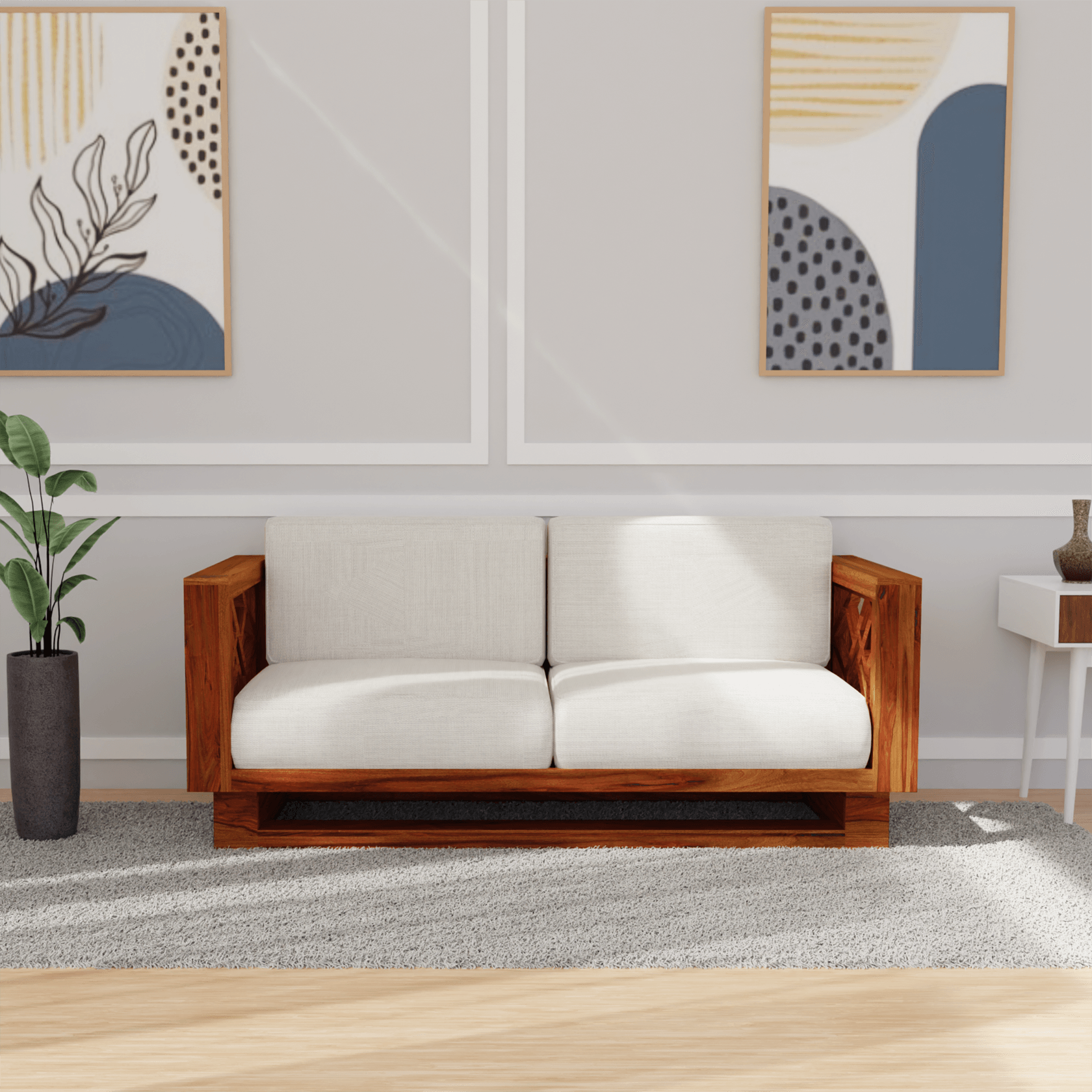 Cushy lounger Sheesham Wood Sofa In Reddish Walnut - Ouch Cart