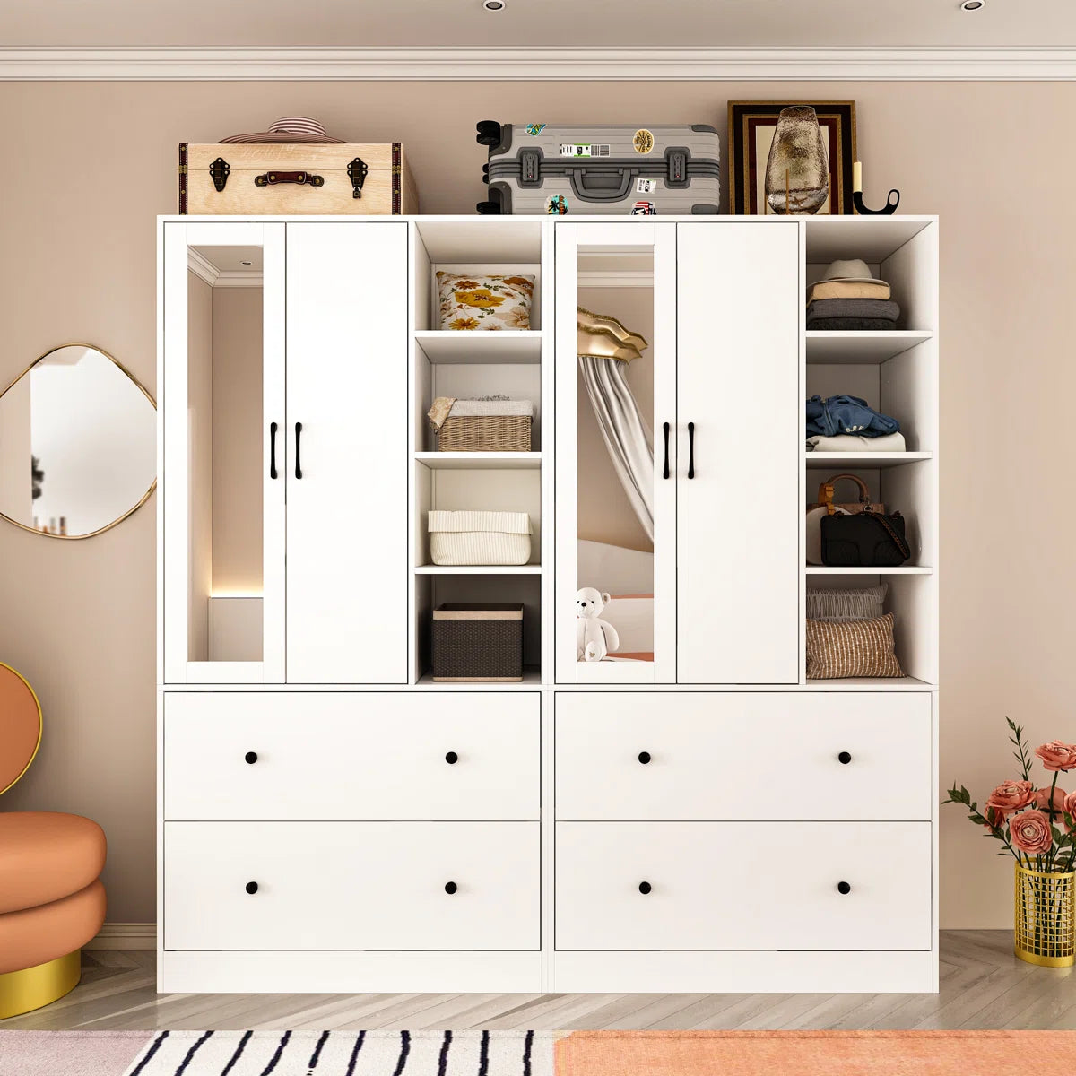 Malieka 71.2'' Wide 4 Drawer Armoire With Mirror
