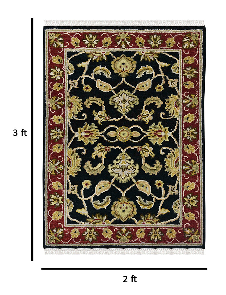 Luxor Classic Pattern Hand Knotted  Rectangle Anti-Skid Designer Carpet, Prayer Rug For Office Cabins, Small Living Spaces - 2'X3'